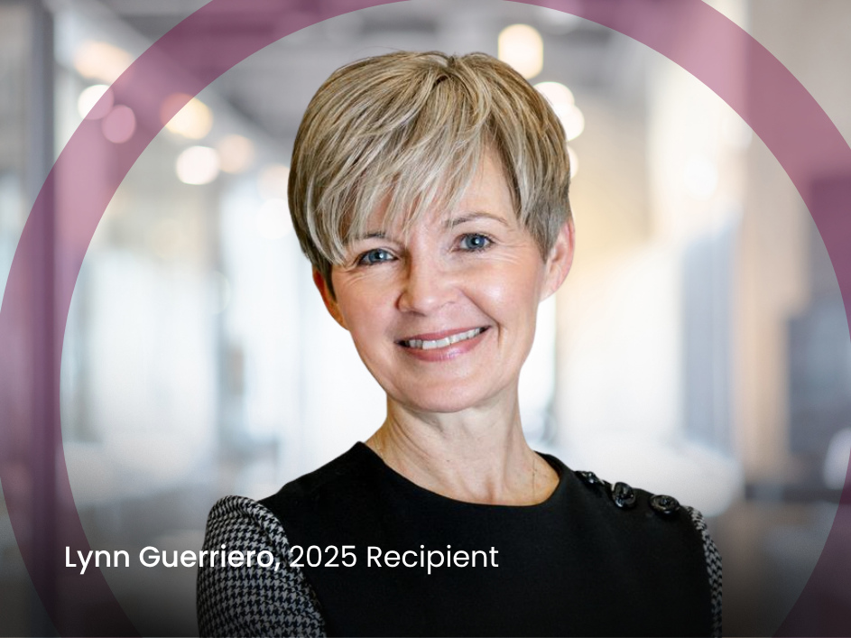 Headshot of Lynn Guerriero, a smiling woman wearing a black blouse with '2025 recipient' text.